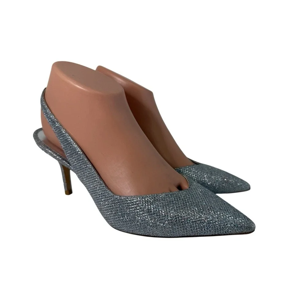 Stuart Weitzman Eva 75 Slingback Pumps Metallic Silver Women's Size 7